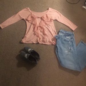 Pink sweater with cute bow back design